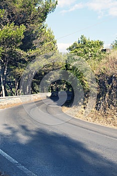 A curve of the road in the mountain.