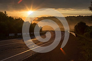 The curve of the road in the mountains.