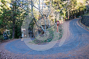 Curve road to mountain of Chureito Temple.