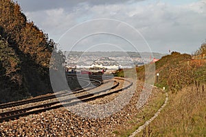 A curve in the tracks near the West Coast mainline station at Dawlish in Devon taken at the time of the repair works due to the