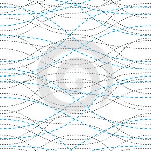 Curve wavy lines seamless pattern, vector repeat endless background, tangled stripes trendy tiling wallpaper motif. Usable for fa