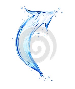 Curved arrow made of water splashes, isolated on a white background photo