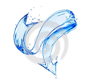 Curved arrow made of water splashes isolated on a white