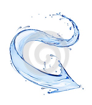 Curved arrow made of water splashes on a white background