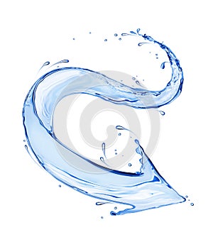 Curved arrow made of water splashes on a white background photo