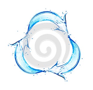 Curved arrows made of water splashes in a circular motion, isolated on a white background