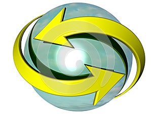 Curved arrows turning around a sphere