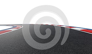 Curved asphalt racing track road isolated on white background