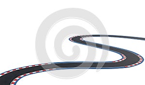 Curved asphalt racing track road isolated on white background