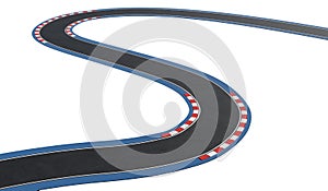 Curved asphalt racing track road isolated on white background