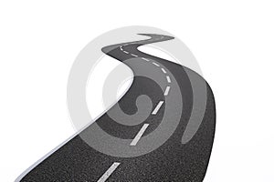Curved asphalt road isolated on white background. 3d illustration.