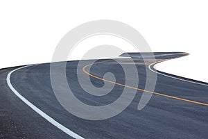 Curved asphalt road for transport isolated on white background with clipping path