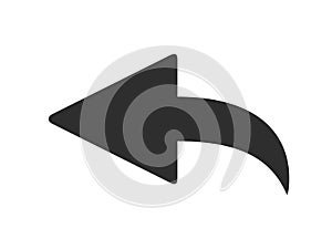 Curved back arrow. Left pointer icon, curve cursor vector symbol
