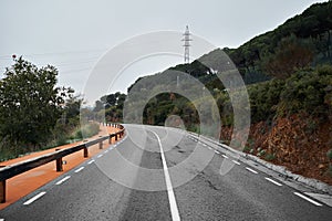 Curved blind turn on mountain road