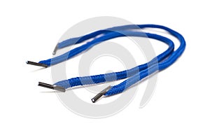 Curved blue shoelaces on white