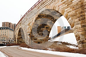 Curved Brick Arc and Iron bridge with road