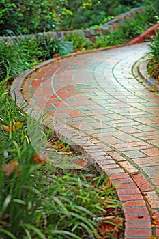 Curved brick walkway