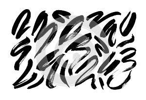 Curved brush stroke vector collection. Set of black paint grunge ink elements isolated on white background.