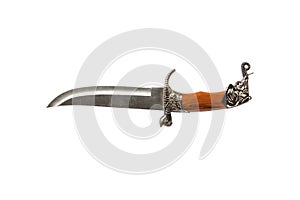 Curved ceremonial dagger knife with a decorative sheath isolated on a white background. Vintage dagger on a white background. Dagg