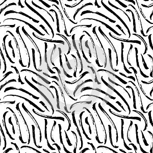 Curved dashes vector seamless pattern. Mosaic abstract ink background. Hand drawn swirls, curves, lines, curls.