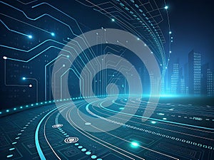 Curved Digital Data Lines on Dark Abstract Technology Background