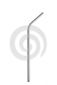 Curved Ecological stainless steel straw on a white background.