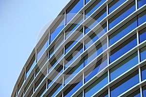 Curved exterior windows of a office building