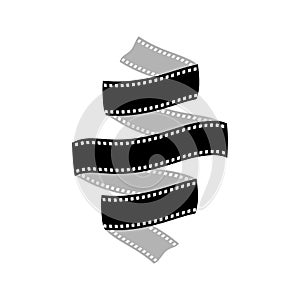 Curved film strip, element for cinema design. Movie and video symbol