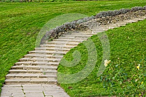 Curved garden stone stairway