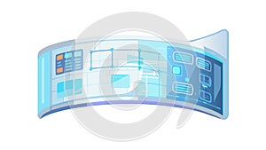 Curved interactive display, visualizing data and advanced technology interface, vector design Generative AI