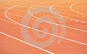 The curved lane in running track or athlete track in stadium.