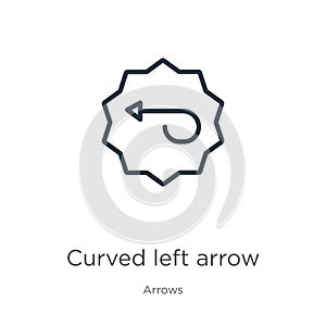 Curved left arrow icon. Thin linear curved left arrow outline icon isolated on white background from arrows collection. Line