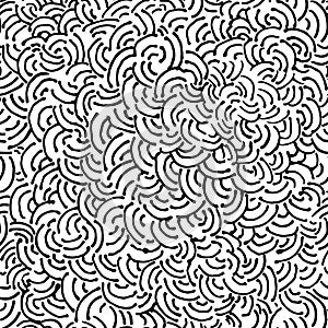 Curved lines ink hatching. Hand drawn vector seamless pattern