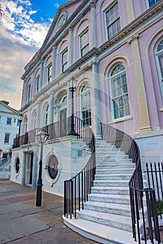 Curved marble starway - entrace to a stately greek revival mansion - Broad street - Chartleston SC photo