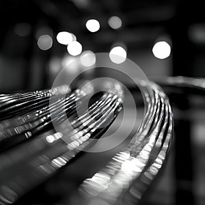 Curved metallic strands intertwine, reflecting light with a smooth, shiny texture. The surface is highly