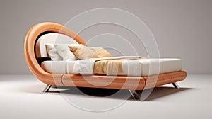 Curved Modern Bed In White And Orange: Realistic Hyper-detailed Rendering