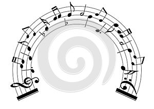 Curved music notes scale