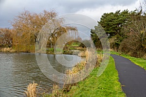 Curved path along a lake in Naas Park Ireland
