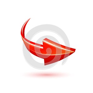 Curved red 3d vector arrow