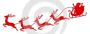 Curved Red Christmas Sleigh Santa And Four Flying Reindeers