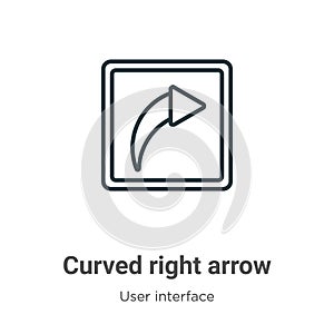 Curved right arrow outline vector icon. Thin line black curved right arrow icon, flat vector simple element illustration from