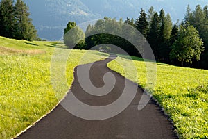 Curved road in the countryside. Mountain place.