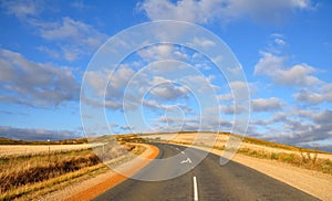 Curved road in fields