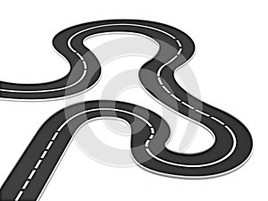 Curved road isolated on white background. 3D illustration