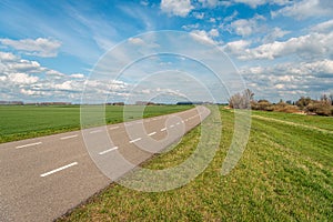 Curved road with white stripes in a Dutch polder