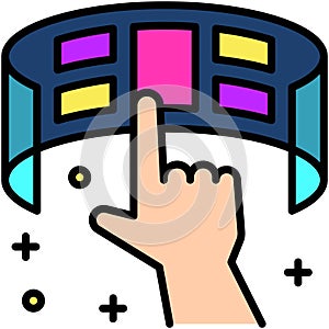 Curved screen with hand icon, Metaverse related vector