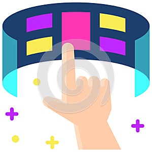 Curved screen with hand icon, Metaverse related vector