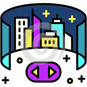 Curved screen and remote icon, Metaverse related vector