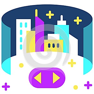 Curved screen and remote icon, Metaverse related vector