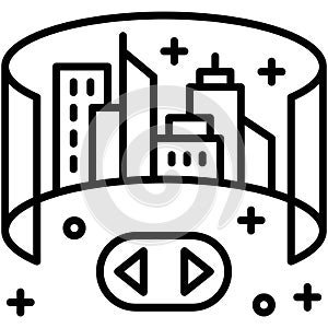 Curved screen and remote icon, Metaverse related vector